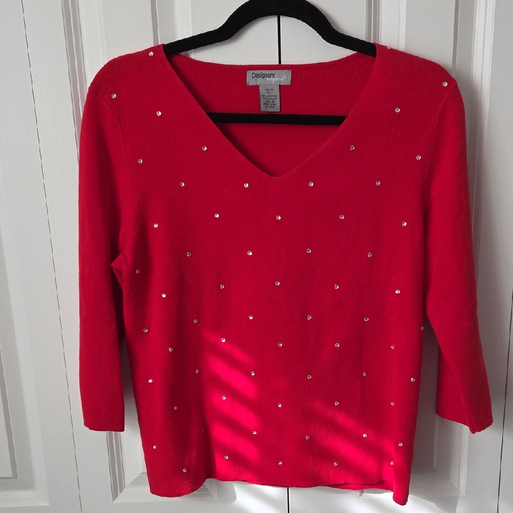 Designers Originals Red V-Neck Sweater with Silver Details